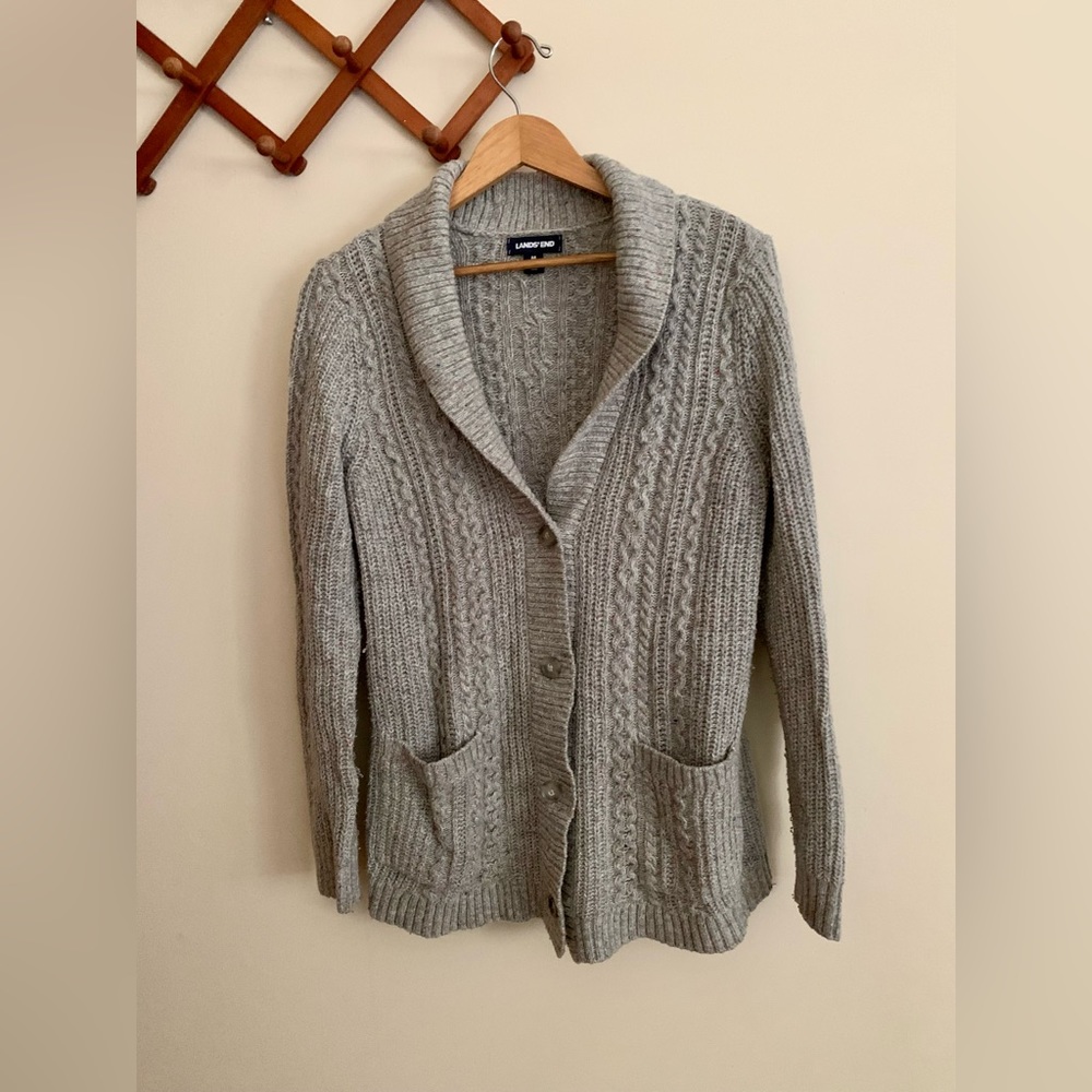 Land’s End Wool Shawl-Neck Sweater